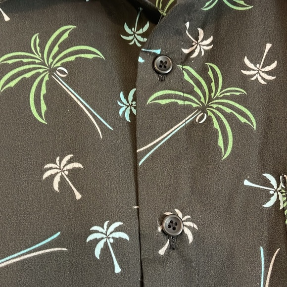 NWT original deluxe men/sz S button up pocket/blk/grn/turq/tan palm tree print - Picture 4 of 8
